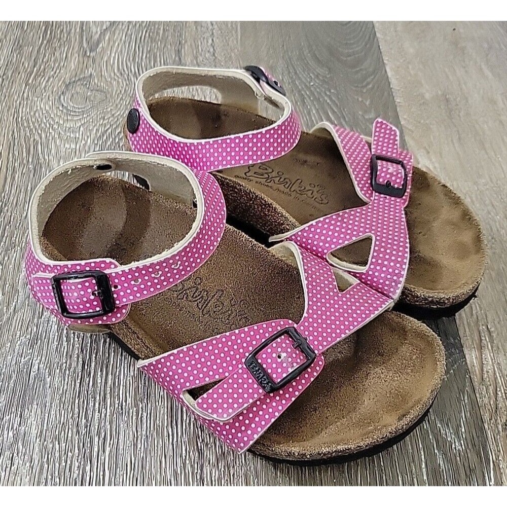 Birki's Birkenstock Youth C12 (190) Pink White Polka Dot Roma Sandals Girls